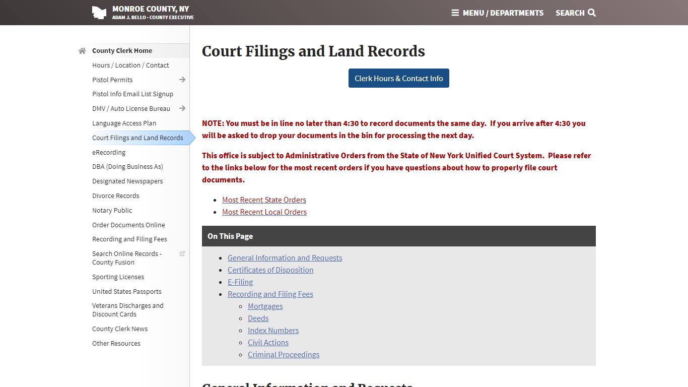 County Clerk - Court Filings and Land Records - Monroe County
